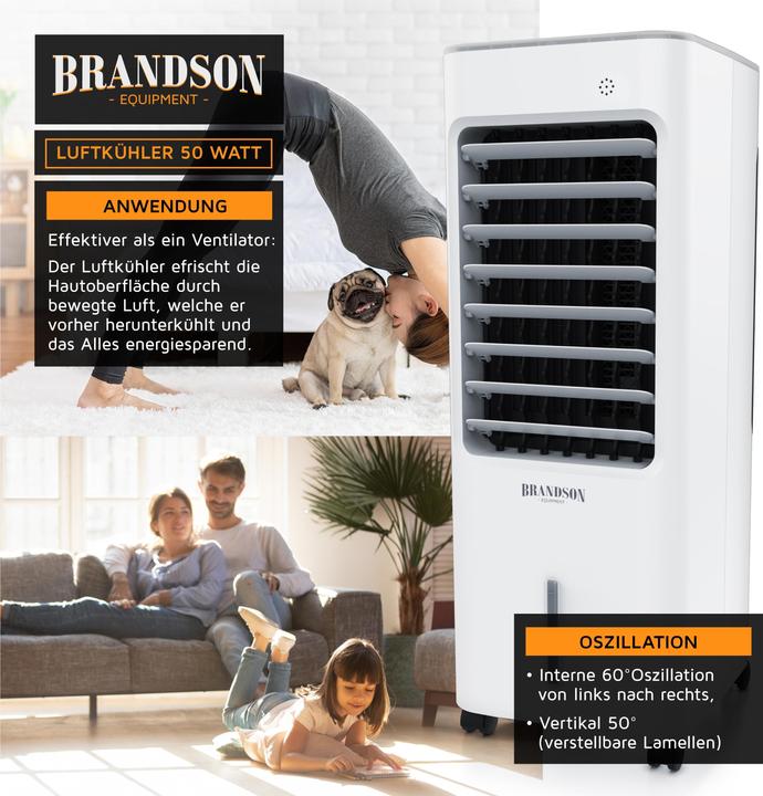 Image du produit Brandson Ventilateur de tour avec refroidissement par eau, réservoir d'eau de 5 litres, filtre à air (62 dB)