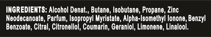 Nutritional values and ingredients AXE Black Vanilla Deodorant (Spray, 150 ml)