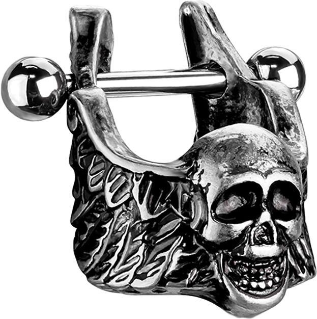 Produktbild Star Piercing Micro Barbell silber Totenkopf mit Flügel (Messing, Chirurgenstahl 316L)
