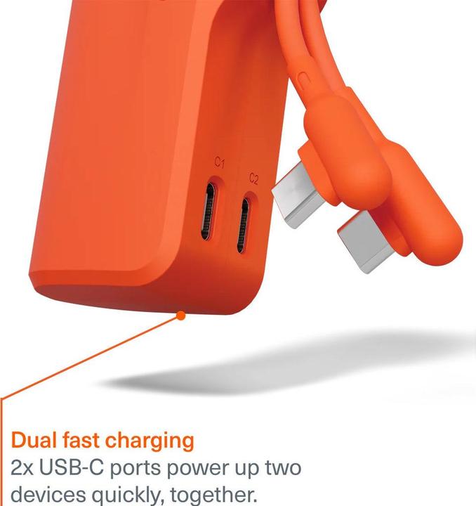Produktbild Cygnett Battery bank Thumboost 5K Powerbank con cavo integrato (ORANGE) (CY5358PBCHE) (5000 mAh, 15 W, 18.50 Wh)