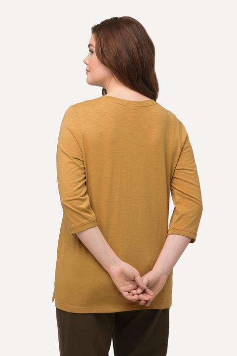 Image du produit Ulla Popken T-shirt en coton bio avec broderie, col rond et manches 3/4 (46, 48)