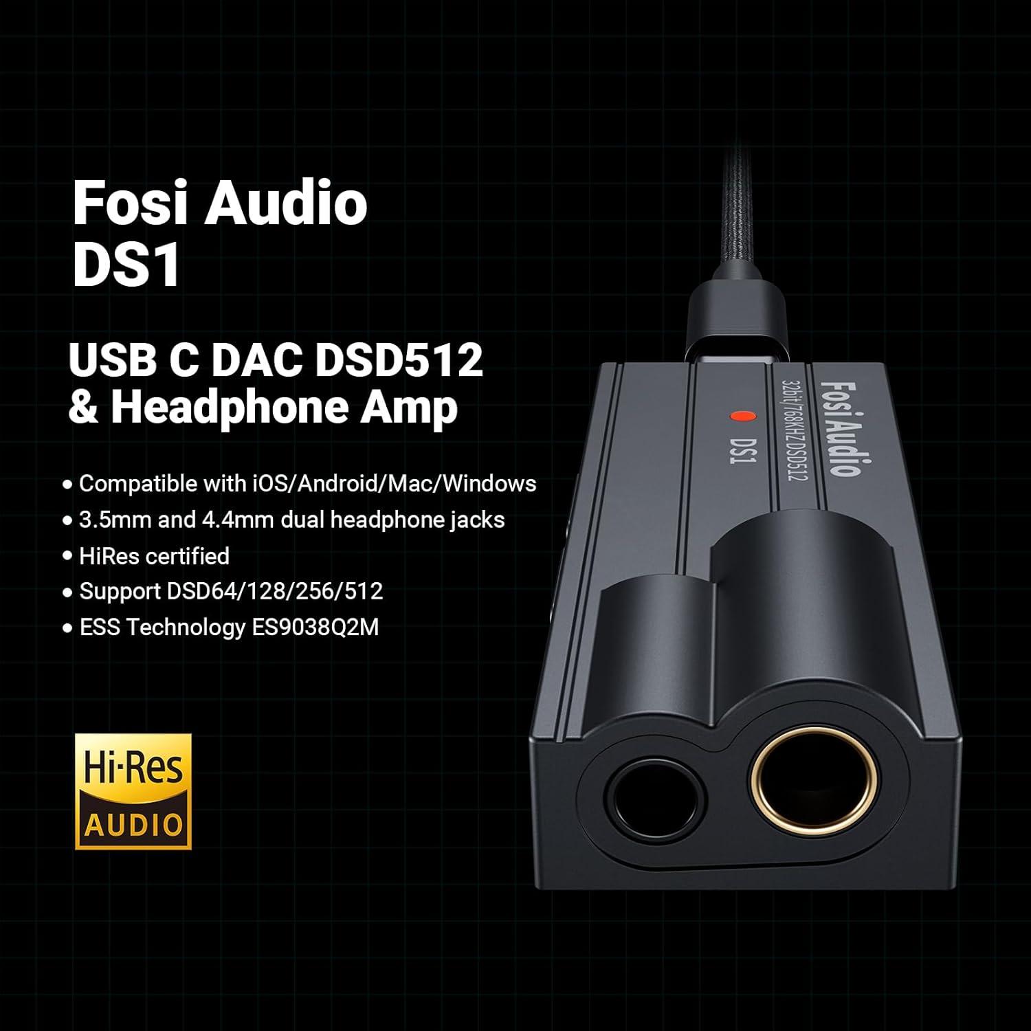 Fosi Audio DS1, 32-Bit/768 kHz DAC und Kopfhörerverstärker, Amplificatore per cuffie, Nero