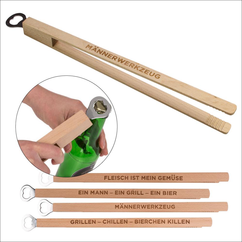 Schwäbische Albumfabrik, Grillbesteck, Holzgrillzange m.Flaschenöffner.39056