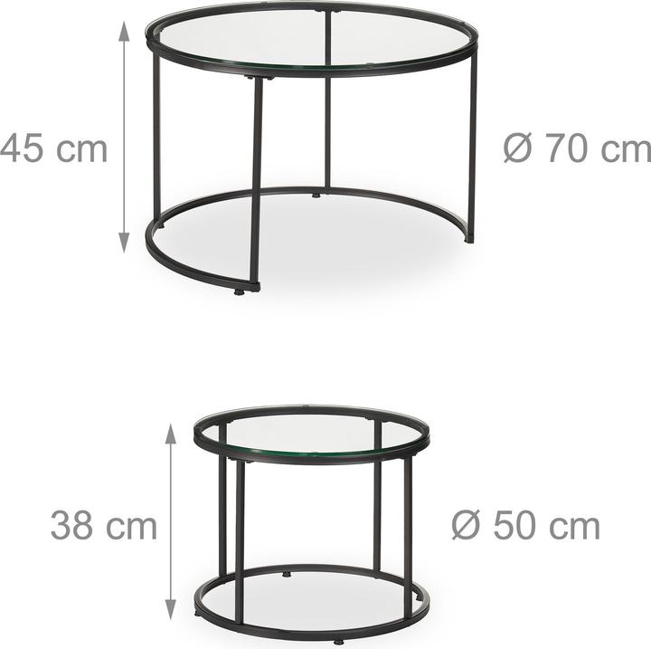 Image du produit Relaxdays Satztisch 2er Set Glas & Metall