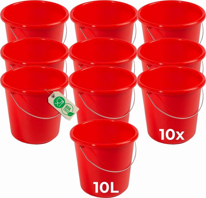 Produktbild Novaliv 10 Stück Eimer 10L Rot mit Masseinteilung - Putzeimer 10 Liter? 28,5 cm Praktischer Allround (10 Stk.)
