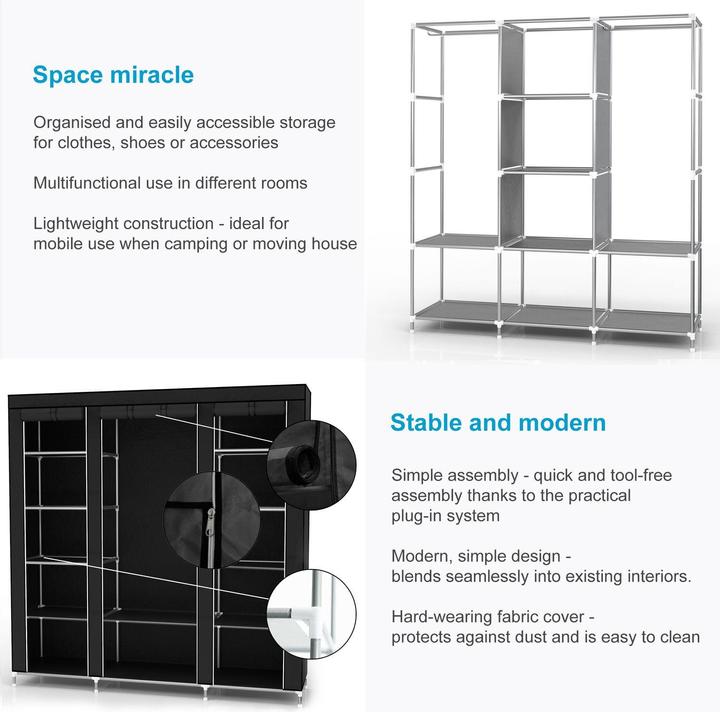 Produktbild Intirilife Schrank 150x175x45 cm in RABEN SCHWARZ (150 x 45 x 175 cm)