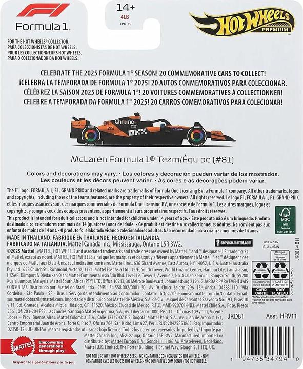 Actual product image Hot Wheels Premium F1 - Team Mc Laren Driver 1