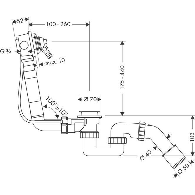 Thumbnail - hansgrohe, Siphon, Wannenüberlaufgarnitur EXAFILL (Überlaufgarnitur, 1/2")