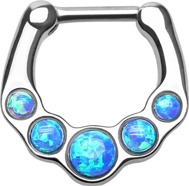 Produktbild Star Piercing Septum mit fünf Opal Kugeln blau (Messing, Chirurgenstahl 316L)