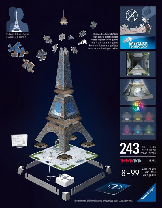 Actual product image Ravensburger 3D Puzzle 216 Teile - Iconics: Eiffelturm - mit Licht (216 pieces)
