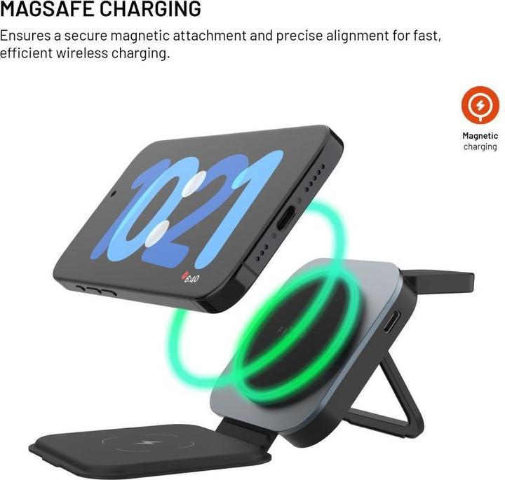 Actual product image Fixed MagFlex Alu 3-in-1 Foldable Wireless Charger (15 W)
