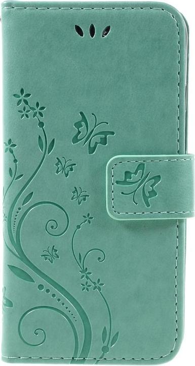 Produktbild Apfelkiste iPhone SE/8/7 Leder Tasche m. Kartenfach/Handschlaufe Butterfly, Türkis (Apple iPhone SE (3rd Gen))