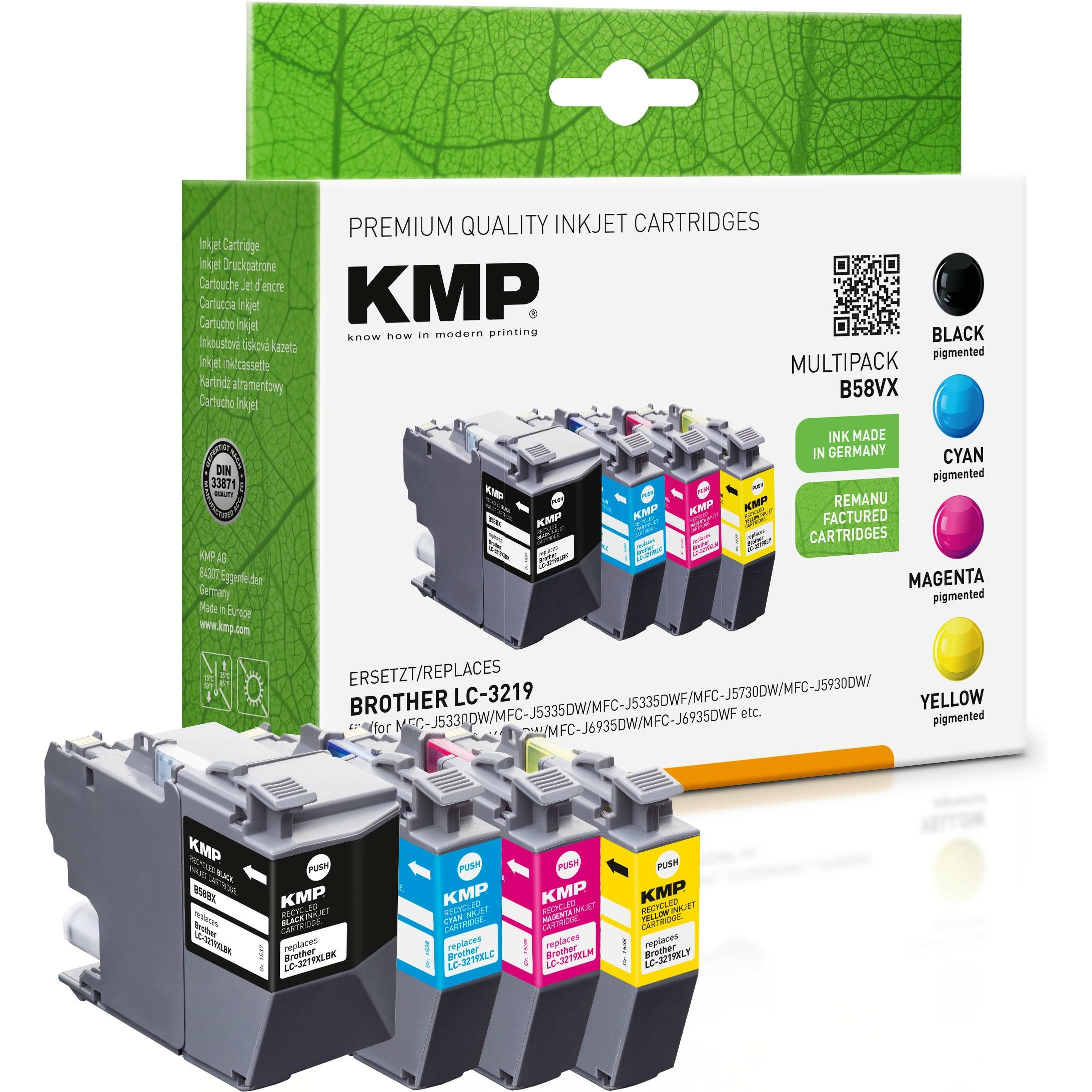 KMP, Druckerpatrone, B58VX Vorteilspack BK/C/MY/Y komp. mit Brother LC-3219VALDR (M, BK, C, Y)