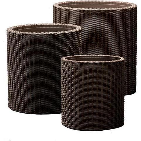 Curver, Blumentopf, Keter 17197934 Pflanztopf Cylinder Planter, 3-er Set, S/M/L, Kunststoff, braun (28 cm)