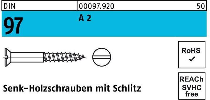 Productafbeelding Houtschroef DIN 97 verzonken kop sleuf 3 x 20 A 2 (200 Schroeven per stuk)