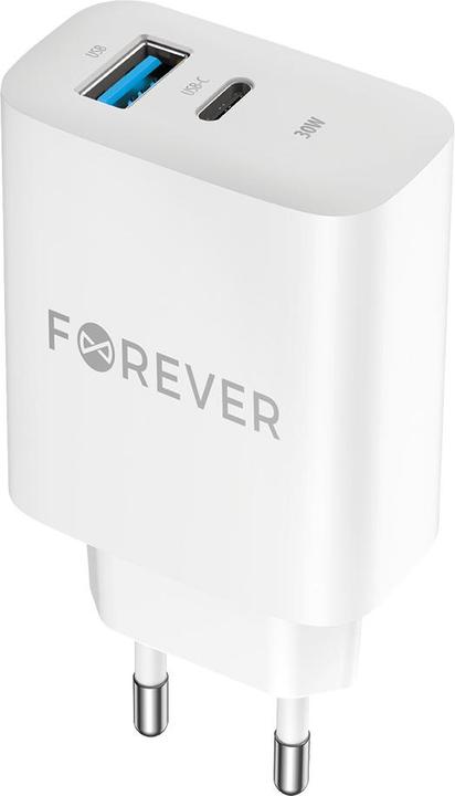 Image du produit Forever TC-07 PD QC charger 1x USB-C 1x USB 30W white + USB-C - USB-C cable 60W (30 W, 2 ports)
