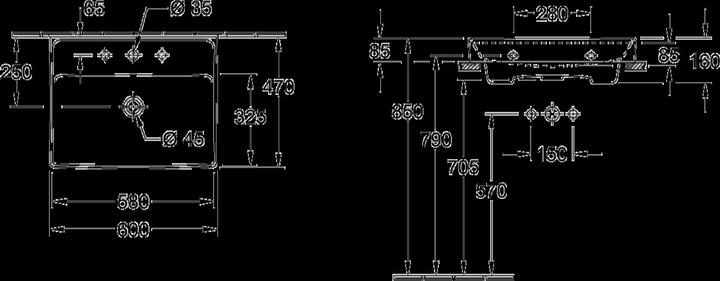 Produktbild Villeroy & Boch V&B Waschtisch COLLARO 600x470mm mit ÜL mit HL we (470 mm, 600 mm)
