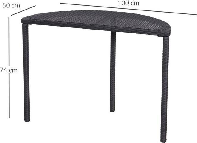 Actual product image Swisshandel24 Balcony table Semicircular garden side table made of polyrattan and metal, black, 100x50x74cm