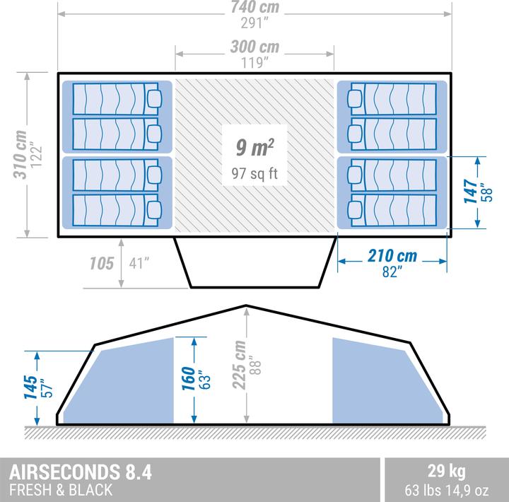 Immagine prodotto Quechua Air Seconds 8.4 F&B (Tenda gonfiabile, 29 kg, 8 persone)