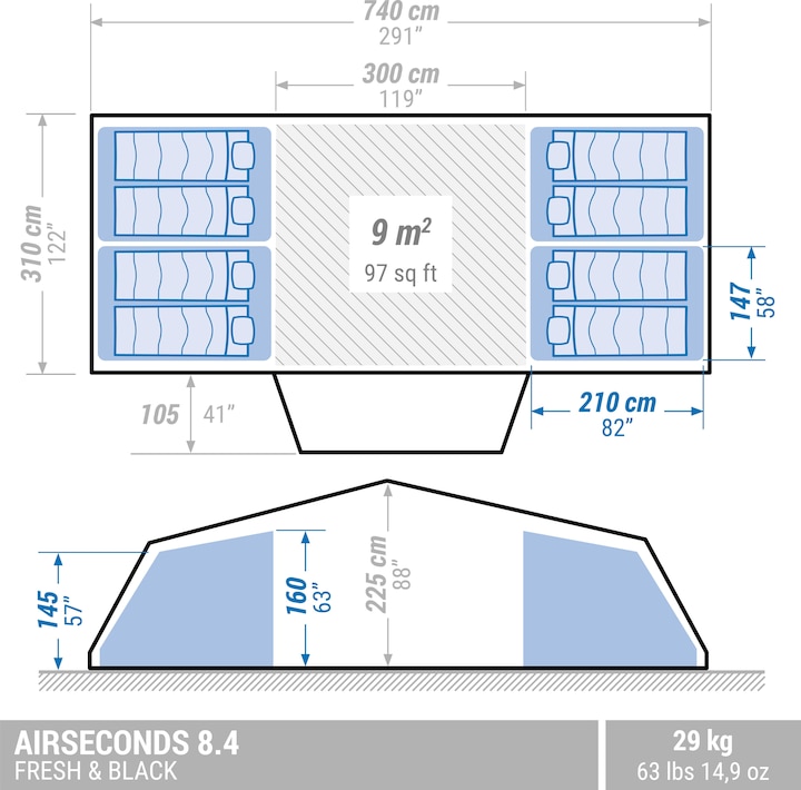 Immagine prodotto Quechua Air Seconds 8.4 F&B (Tenda gonfiabile, 29 kg, 8 persone)