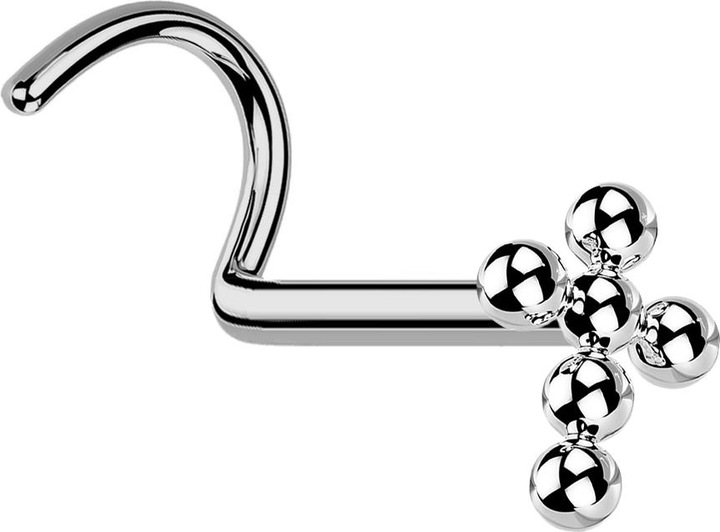 Produktbild Star Piercing Nasenstecker gebogen silber Kreuz Kugeln (ohne Messing, Titan G23)