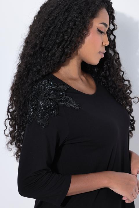 Produktbild Ulla Popken Shirt, Pailletten-Blüten, A-Linie, Rundhals, 3/4-Arm (42, 44)