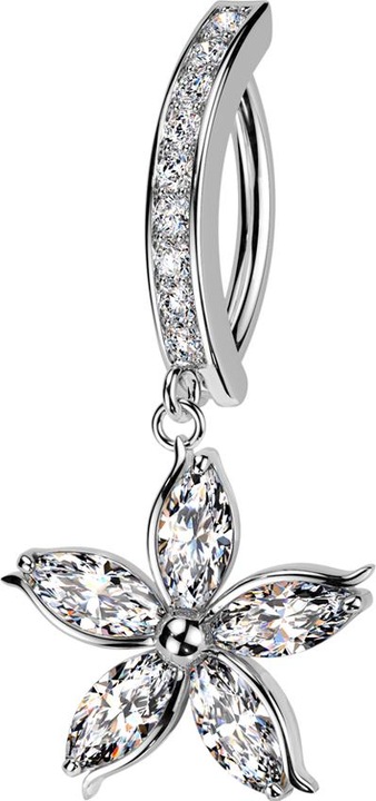 Produktbild Star Piercing Banane klappbar silber Schild Kristall silber Anhänger Blume (Messing, Chirurgenstahl 316L)
