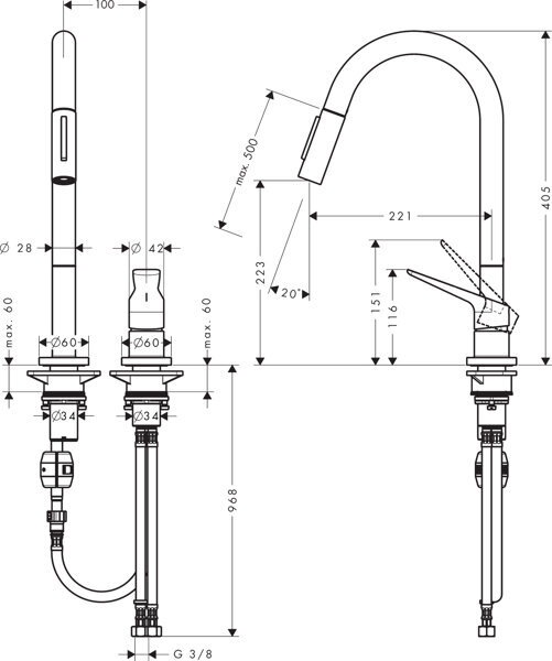 Produktbild Axor Citterio M DN 15 2-Loch Einhebel-Küchenmischer 220 mit Ausziehbrause