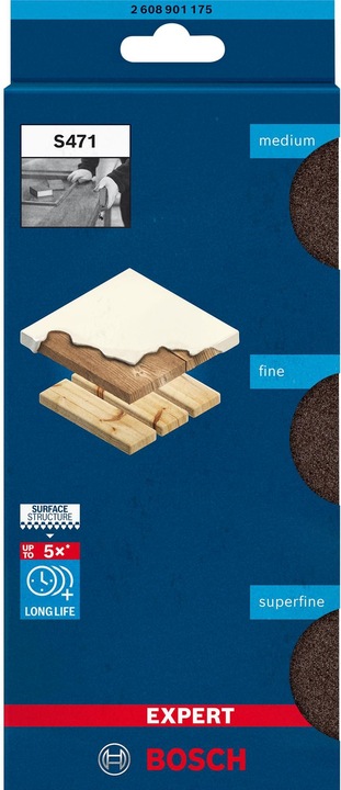 Produktbild Bosch Professional Zubehör EXPERT S471 Standard Block, 69 x 97 x 26 mm, M, F, SF, 3-tlg. (Mittel, Fein, Superfein)