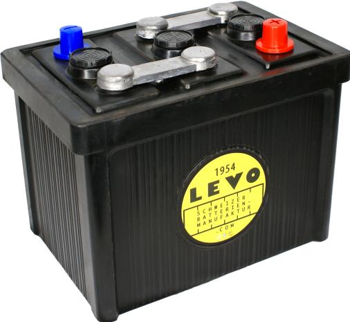 Levo 3 S 9 HGI Batterie de voiture vintage dans sa boîte d'origine en caoutchouc dur (HGI) 6V 98Ah 490A (6 V, 98 Ah)