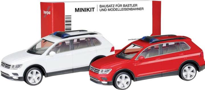 Herpa 013109-002 H0 PKW Modell Volkswagen Tiguan mit Warnbalken, rot und weiss