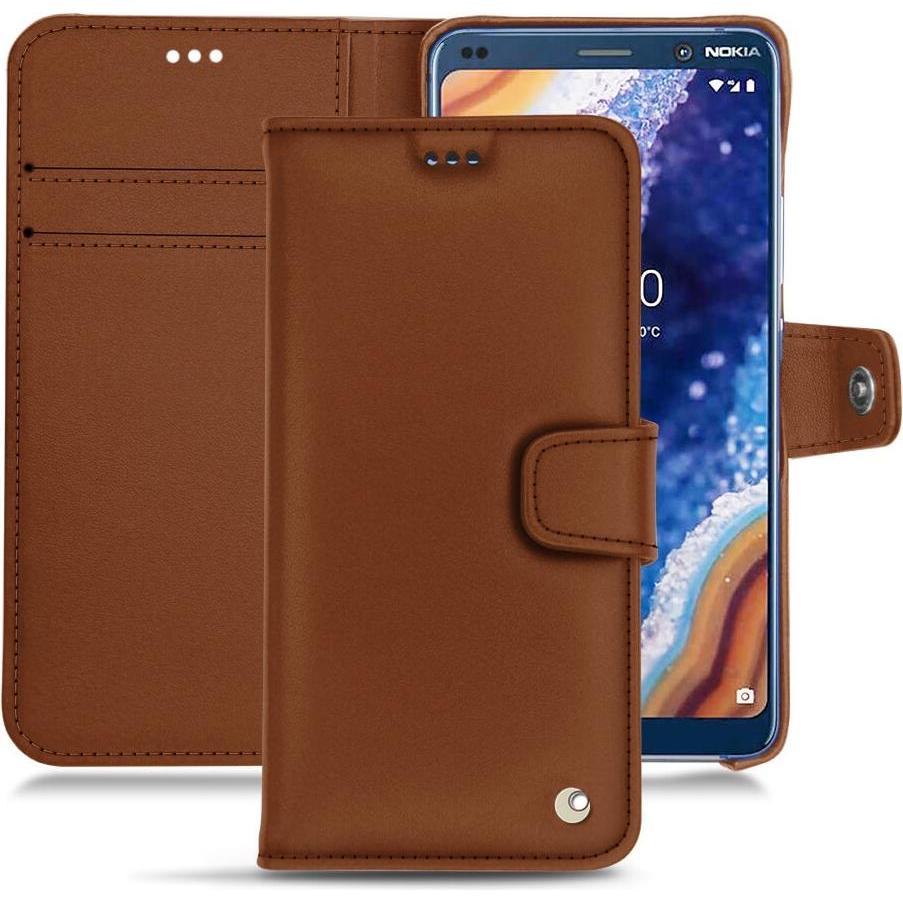 Noreve Lederschutzhülle Wallet (Nokia 9 PureView), Smartphone Hülle, Braun