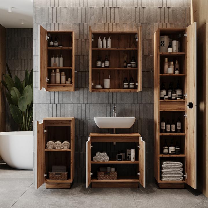 Actual product image Vicco Waschbeckenunterschrank Lotta, Eiche/weiss gestreift, 59.8 x 62.1 cm mit 2 Türen (59.80 x 32 x 62.10 cm)