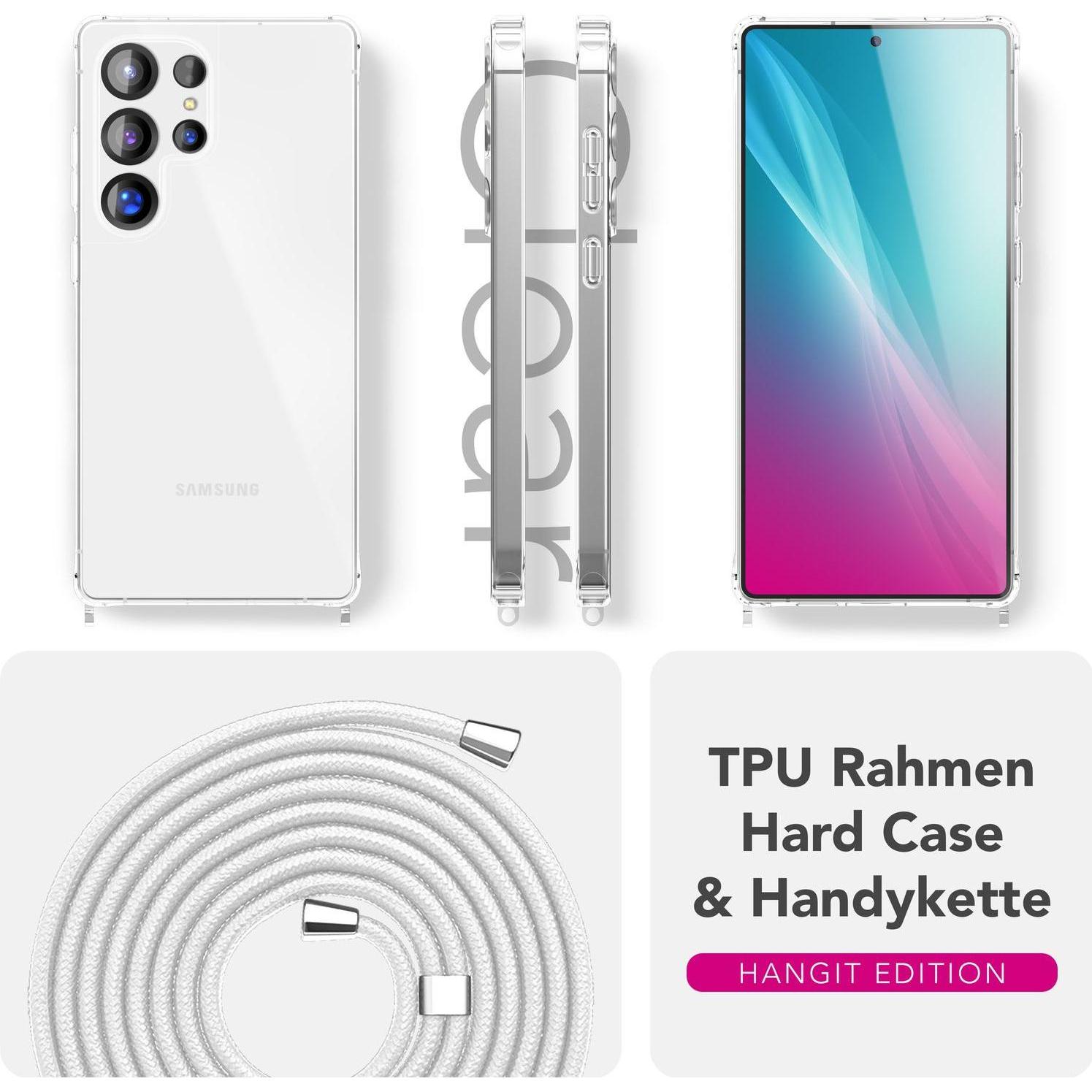 Thumbnail - Nalia Hangit - Klare Hülle mit Band zum Umhängen - Crossbody Lanyard Hardcover, Handykette, Weiss