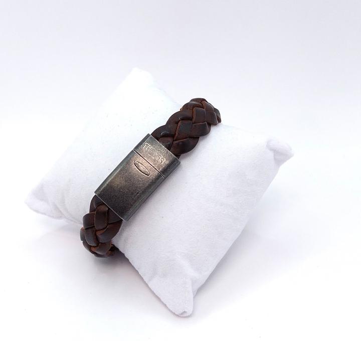 Immagine prodotto Thomss Bracciale in pelle No.15 Unisex in pelle marrone e chiusura in acciaio inossidabile Circonferenza (23 cm, Acciaio inossidabile, 100% pelle)