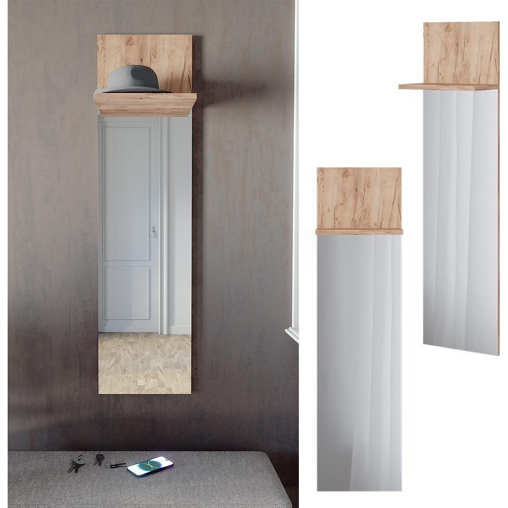 Thumbnail - Vicco, Garderobe + Kleiderhaken, Wandgarderobe Siri, Goldkraft Eiche, 36 x 135 cm mit Spiegel