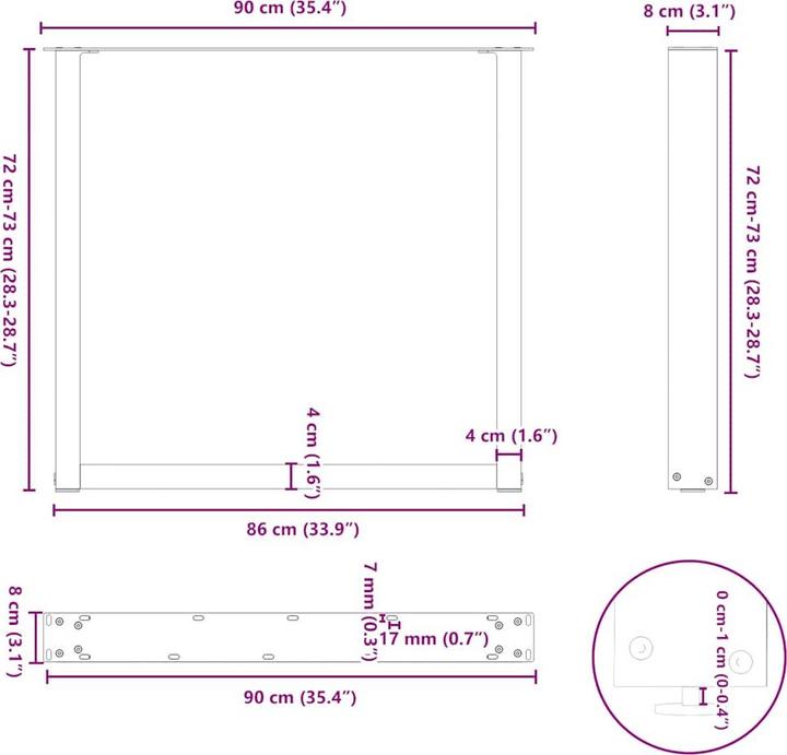 Immagine prodotto vidaXL Gambe per tavolino a U 2 pz. Gamba del tavolo in acciaio antracite 90x(72-73) cm