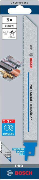 Immagine prodotto Bosch Professional Zubehör Lama PRO Metal Demolition S1025VF, 1,25 x 19 x 200 mm, 5 pz.