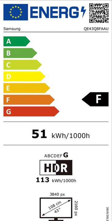 Label énergétique Samsung QE43Q8FAAU (43", Q8F, QLED, LED, 4K, 2025)