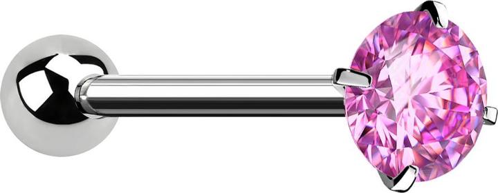 Produktbild Star Piercing Barbell silber mit Kugel und Kristall pink gefasst (ohne Messing, Chirurgenstahl 316L)