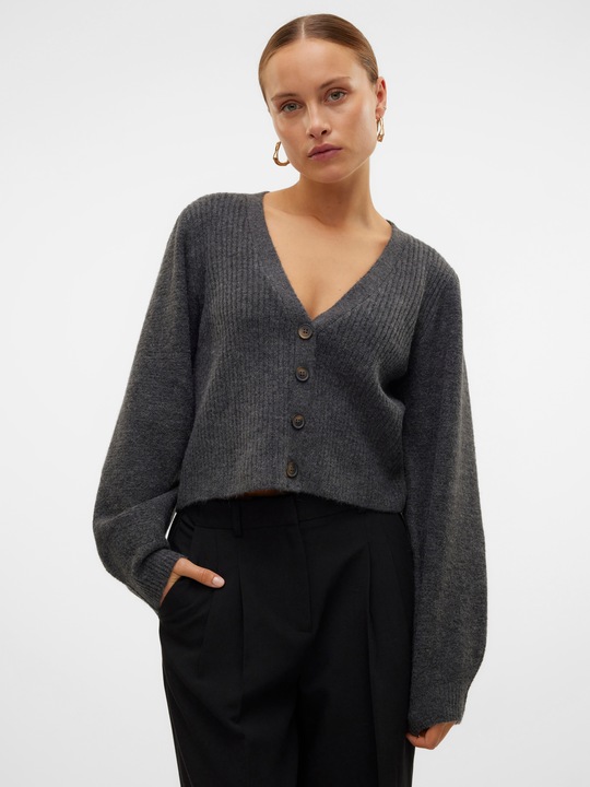 Produktbild Vero Moda Normal geschnitten V-Ausschnitt Gerippte Ärmelbündchen Ballonärmel Strickjacke Strickjacke (M)