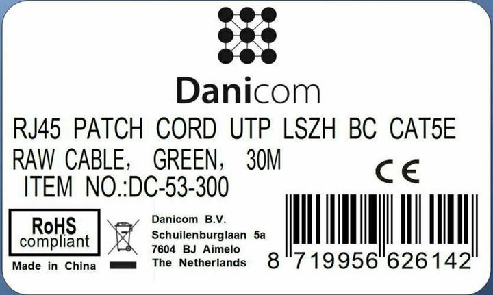 Produktbild Dsit CAT5e Netzwerkkabel, U/UTP, 30 meter, Grün, 100% Kupfer (U/UTP, CAT5e, 30 m)