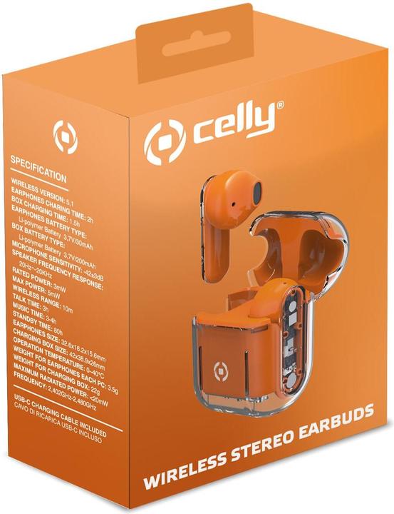 Produktbild Celly SHEER True Wireless Stereo (TWS) In-Ear Musik und Anrufe Orange, Transparent (Kabellos)