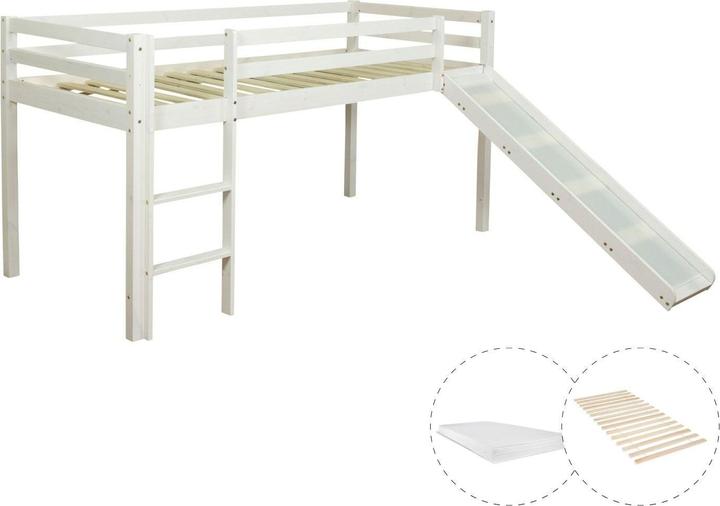 Immagine prodotto Homestyle4u Letto a soppalco Letto da gioco Letto per bambini con rete a doghe, materasso, scala e scivolo (90 x 200 cm)