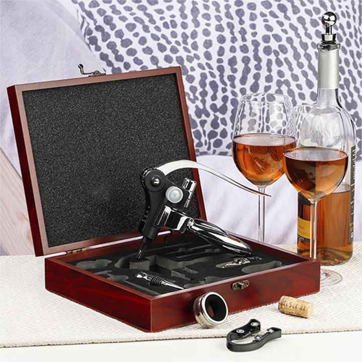 Actual product image Childhome Gift set wine in wooden box 10 pieces (Wine stopper, Wine thermometer, Drip ring, Wine pourer)