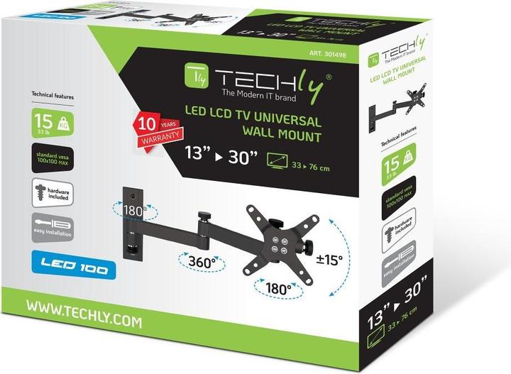 Image du produit Techly Support mural inclinable (Mur, 15 kg, 13" - 30")