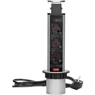 MGA, Steckdosenleiste, ORNO Versenkbare Einbau Steckdosenleiste 3-Fach mit Kabel 1,8m 3680W (Kunststoff + lackiertes Met...