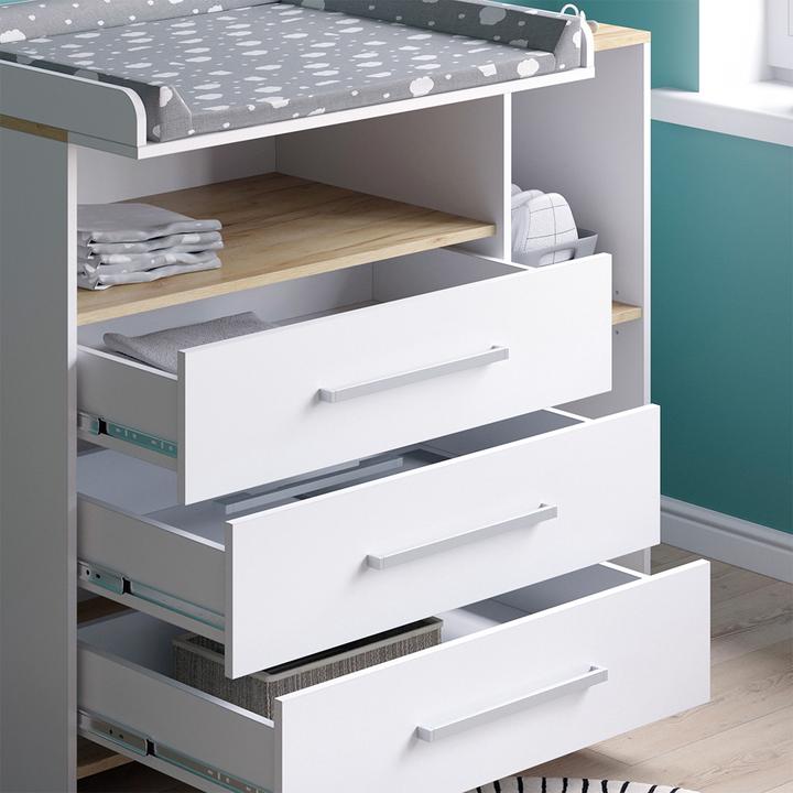 Produktbild Vicco Wickelkommode Oskar, Weiss/Goldkraft Eiche, 113 x 93 cm mit 3 Schubladen