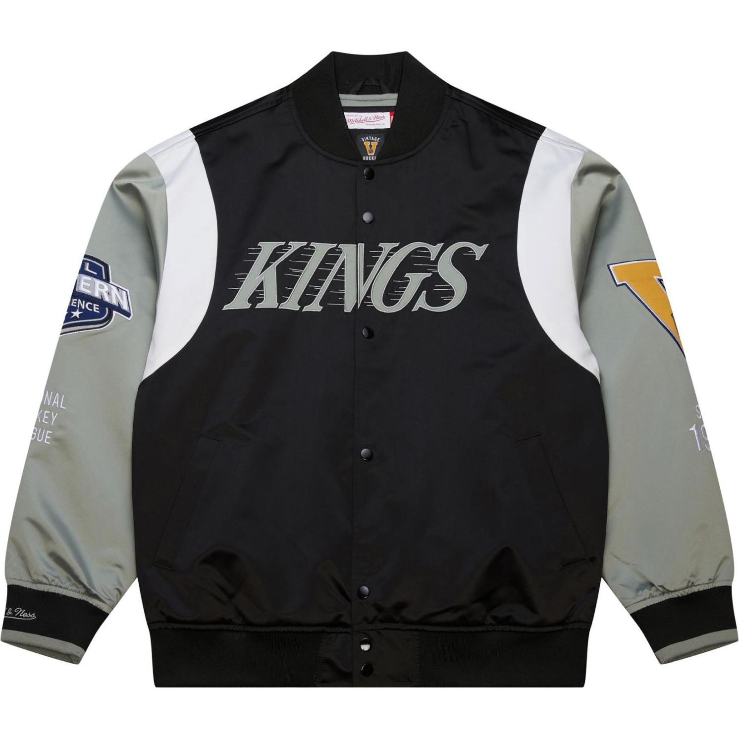 Mitchell & Ness, Herren, Jacke, M&N Heavyweight Satin Jacket NHL Los Angeles Kings - S (S), Schwarz, S