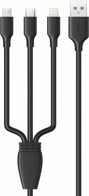 Konrow KC3IN1PB - 3-in-1-USB-Kabel - Typ C, Micro USB & Lightning auf Typ A - 1m - Weiss (Blisterpackung) (1 m, USB 3.2 Gen 1)